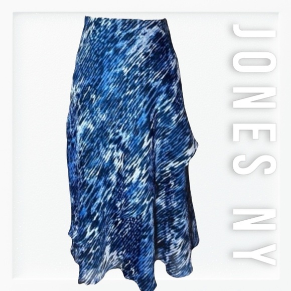 Jones NY Blue and Shimmer Silver Layered Midi Skirt sz 4 - Picture 1 of 11